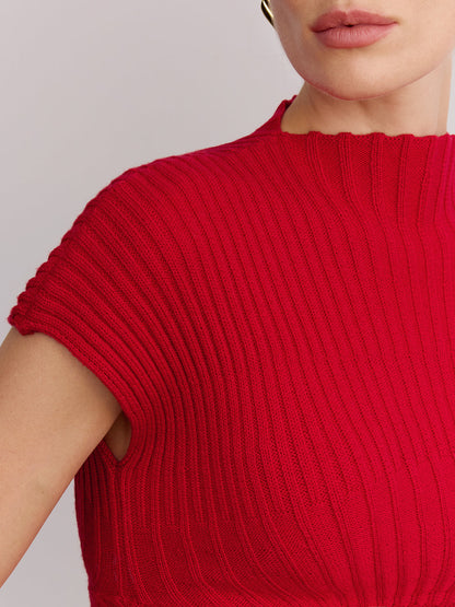 Wool Blend Ribbed Mock Neck Knit Top