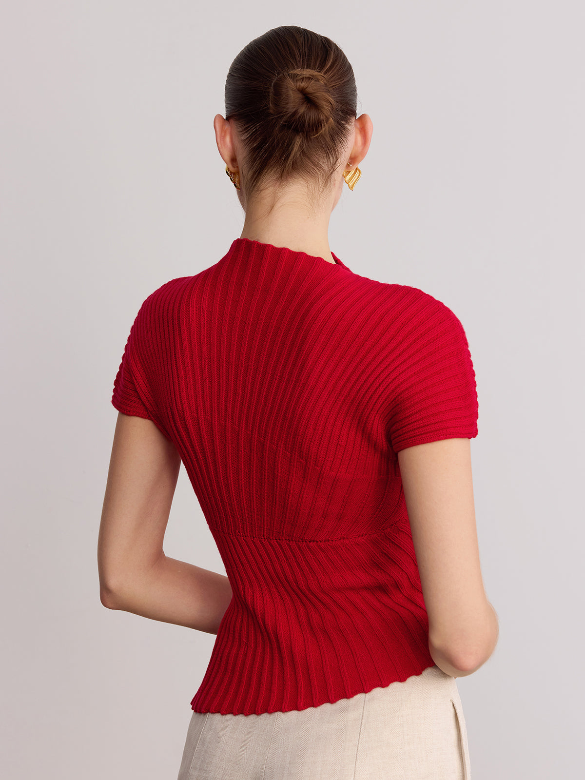 Wool Blend Ribbed Mock Neck Knit Top