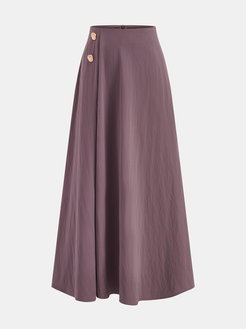 Cotton Blend Buttoned A-Line Maxi Skirt