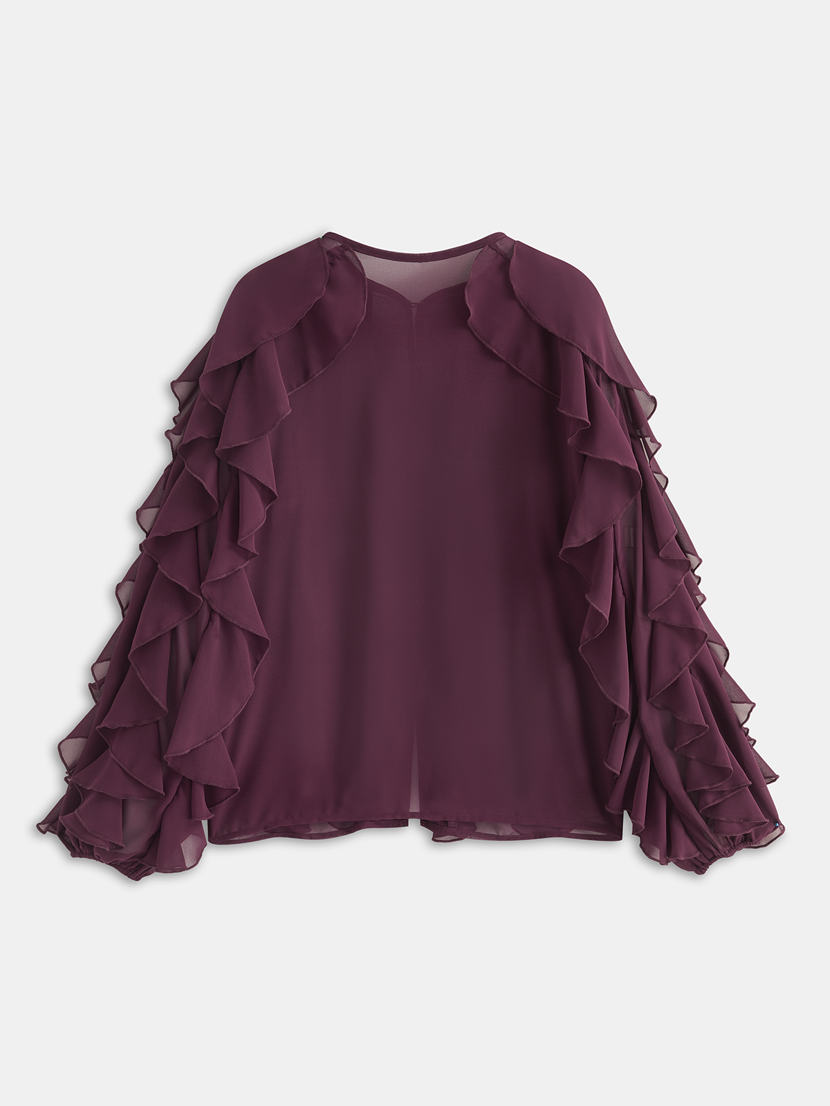 Semi-Sheer Chiffon Ruffled Long-Sleeve Blouse