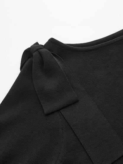Bow Shoulder Short Sleeve Knit Sweater