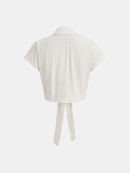 Striped Cap Sleeve Tie Waist Blouse