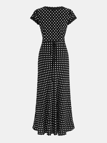 Polka Dot Lace V-Neck Maxi Dress