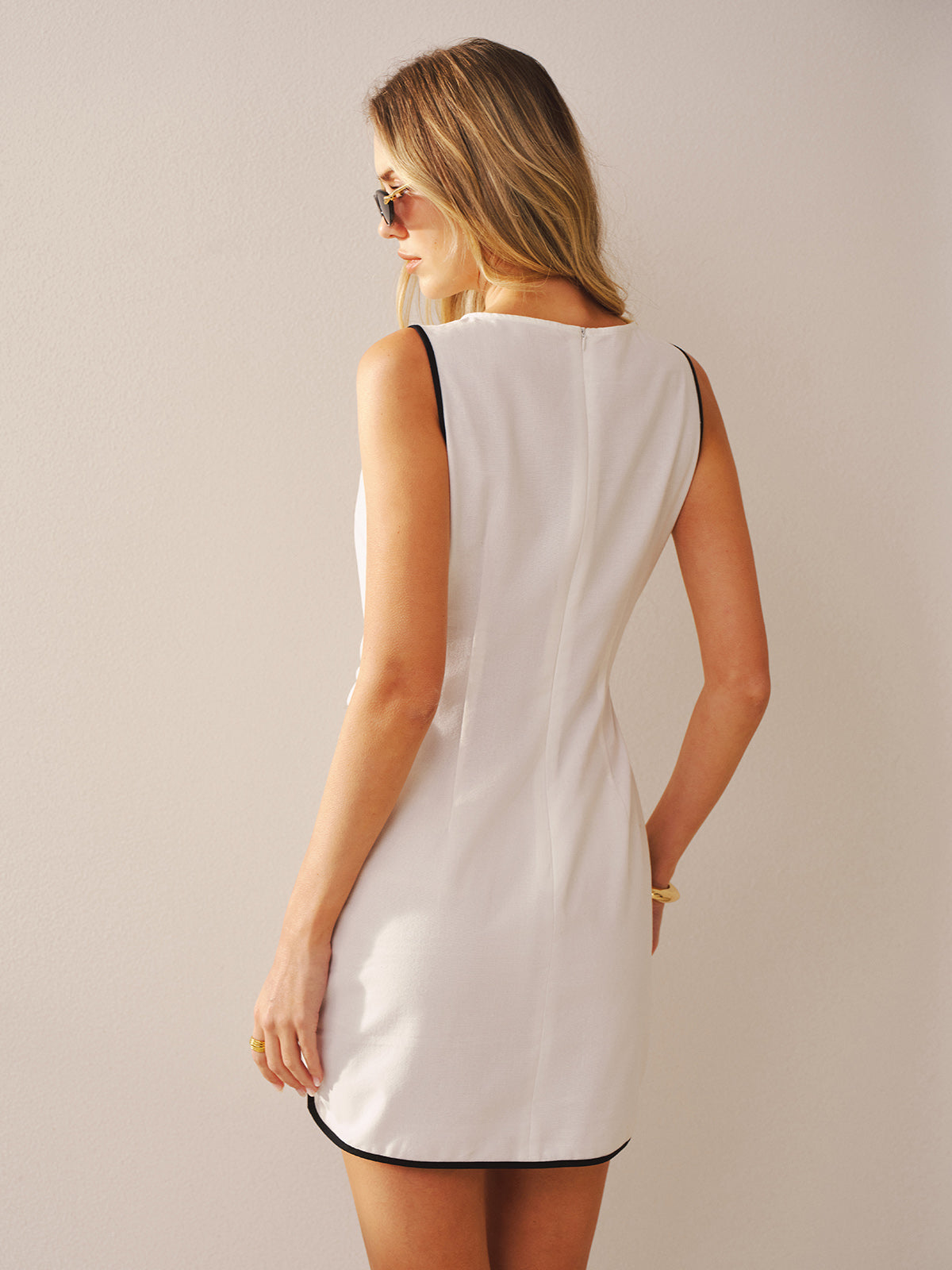 Sleeveless Cotton-Linen Knot-Waist Mini Dress