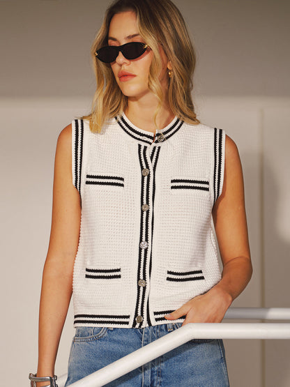 Contrast Trim Openwork Knit Vest