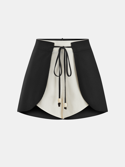 Cotton Linen Two-Tone Drawstring Shorts