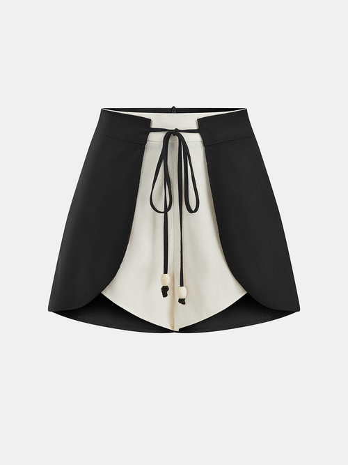 Cotton Linen Two-Tone Drawstring Shorts