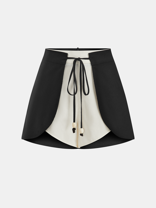 Cotton Linen Two-Tone Drawstring Shorts