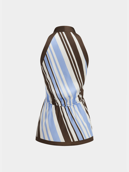 Halter Striped Satin Tie-Waist Blouse