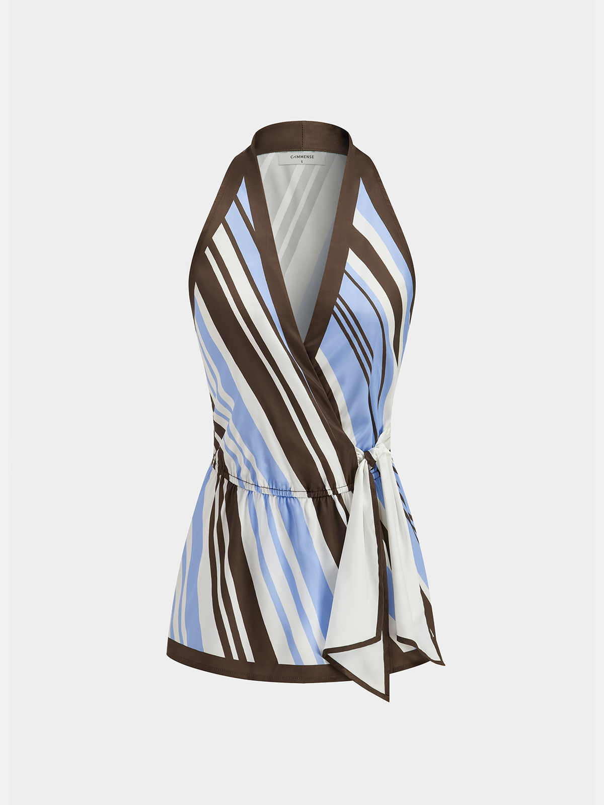 Halter Striped Satin Tie-Waist Blouse