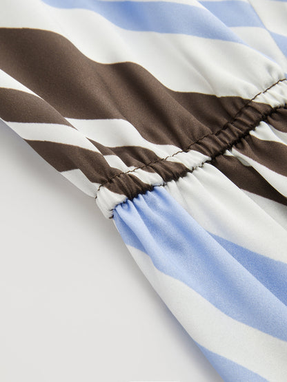 Halter Striped Satin Tie-Waist Blouse