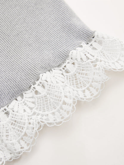 2 in 1 Collared Lace Hem Knit Vest