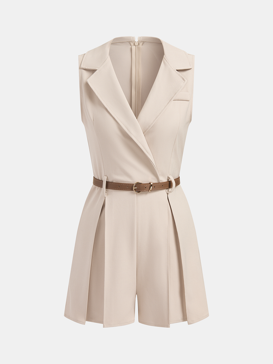 Sleeveless Blazer Style Belted Romper