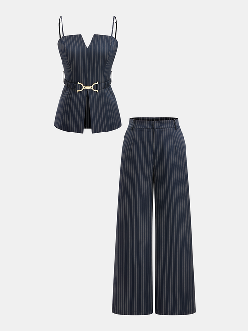 Pinstripe Cami Top & Wide Leg Pants Set