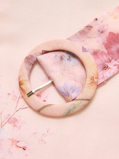 Floral Printed Long Sleeve Belted Maxi Dress