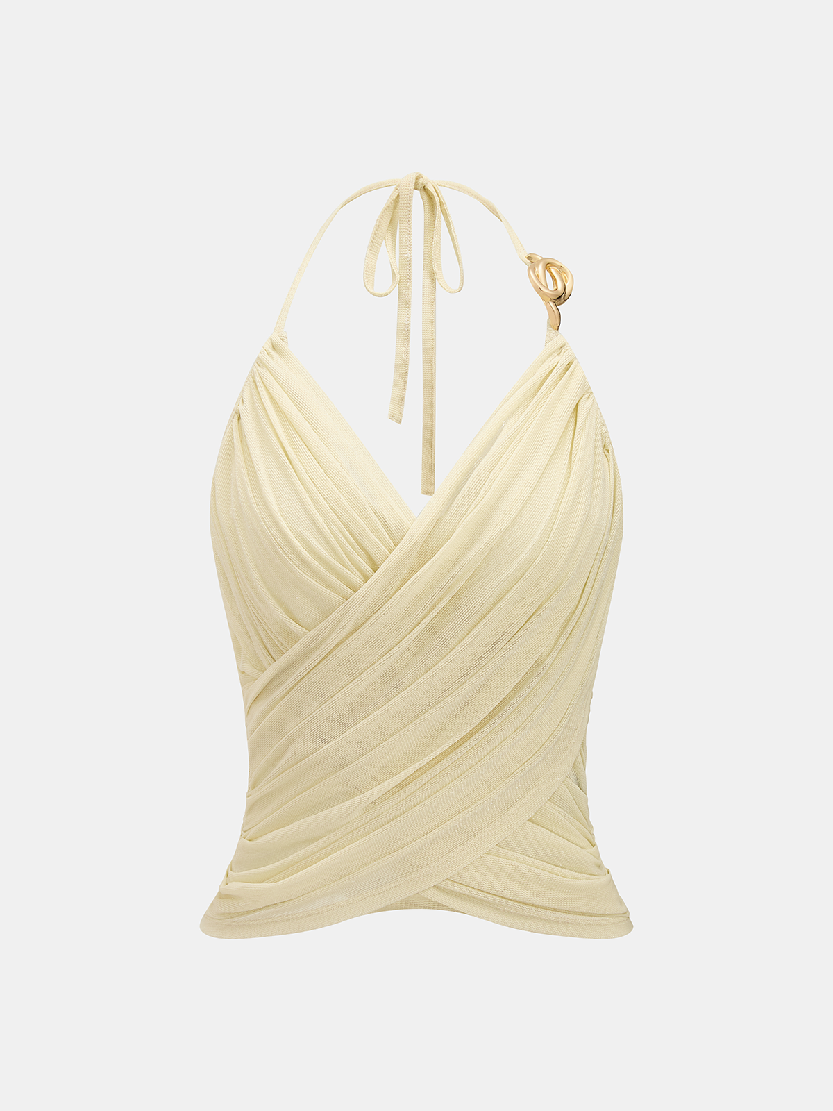 Metal Ring Ruched Wrap Halter Tank Top