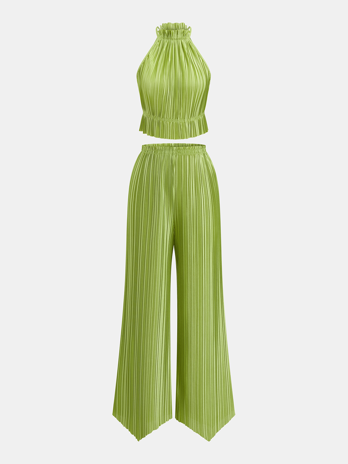 Pleated Halter Crop Top & Pants Set