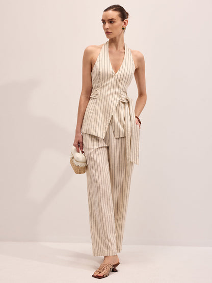 Striped Cotton Linen Halter Vest & Pants Set