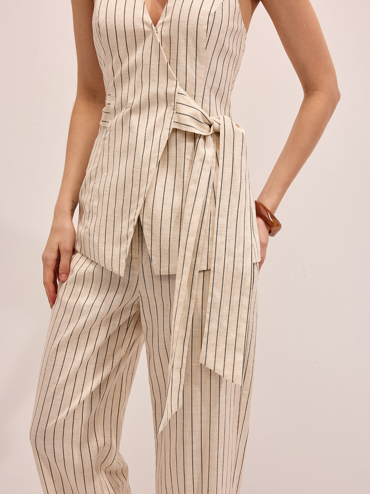 Striped Cotton Linen Halter Vest & Pants Set