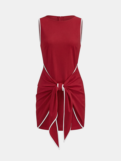 Sleeveless Cotton-Linen Knot-Waist Mini Dress