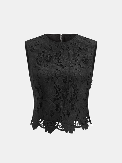 3D Floral Lace Sleeveless Crop Top