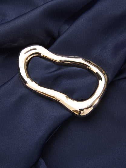 Metal Buckle Cap Sleeve Satin Top