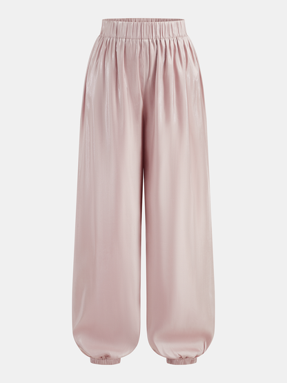 Elastic Waist Shiny Lantern Pants