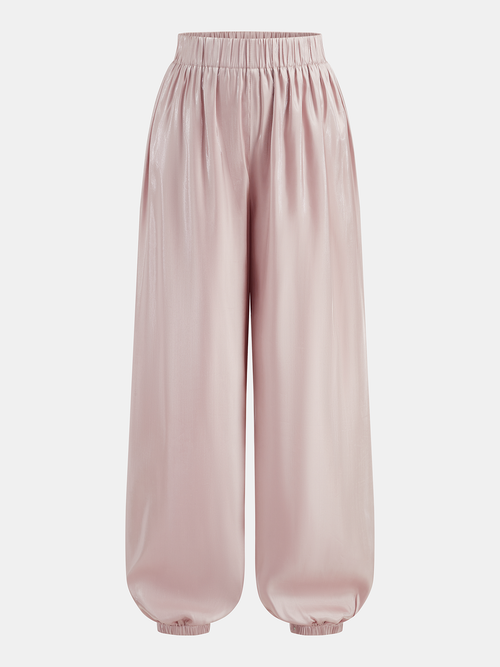 Elastic Waist Shiny Lantern Pants