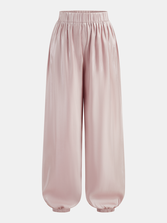 Elastic Waist Shiny Lantern Pants
