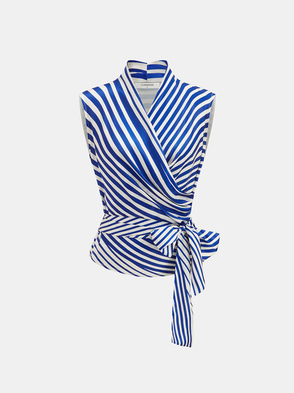Striped Wrap Tie-Waist Tank Top