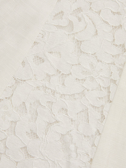 Lace Panel Frog Button Linen Blend Blazer Vest