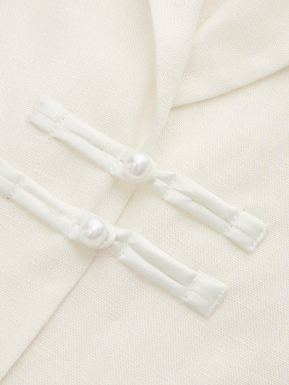 Lace Panel Frog Button Linen Blend Blazer Vest