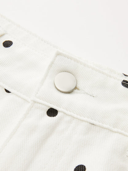 Polka Dot Denim Wide Leg Jeans