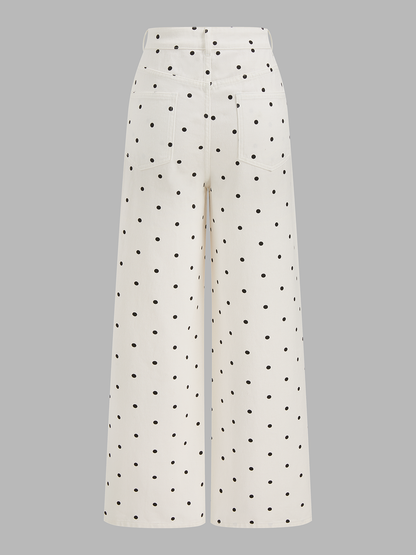 Polka Dot Denim Wide Leg Jeans