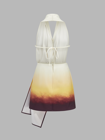Asymmetric Gradient Halter Mini Dress