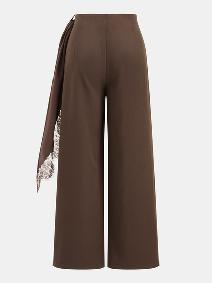 Draped Lace Trim Wide Leg Pants