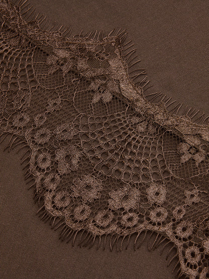 Draped Lace Trim Wide Leg Pants