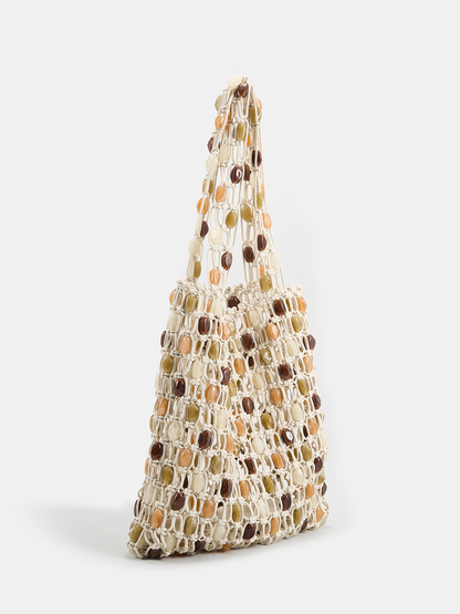 Handwoven Beaded Shoulder Tote Handbag