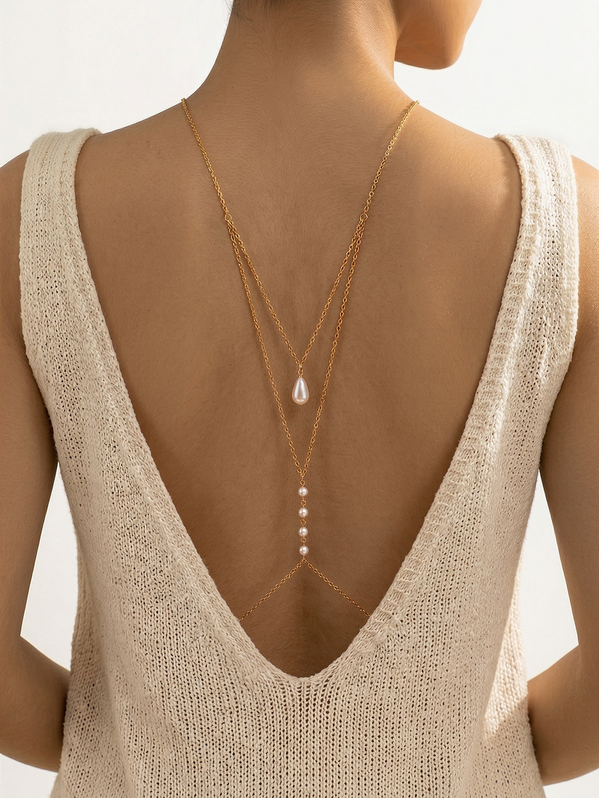 Teardrop Pearl Back Necklace