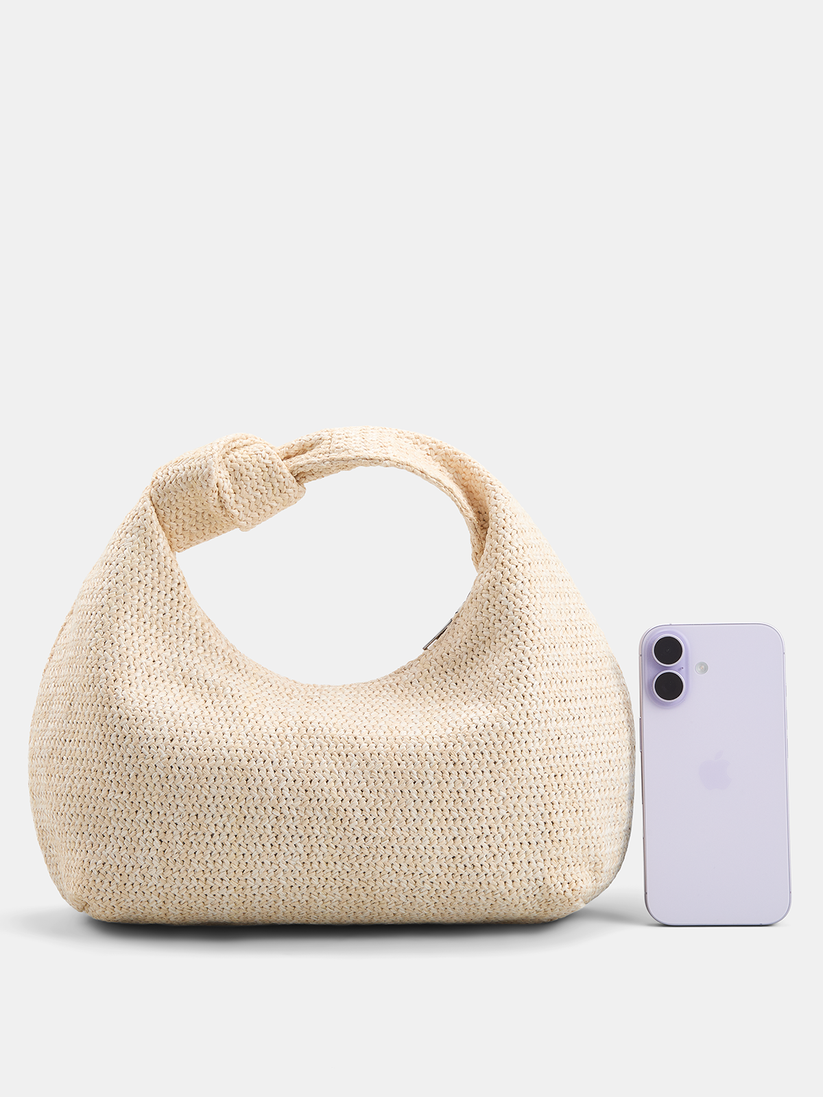 Knotted Woven Straw Hobo Handbag
