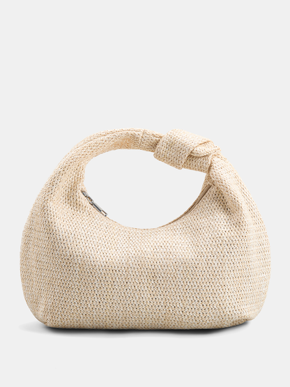 Knotted Woven Straw Hobo Handbag