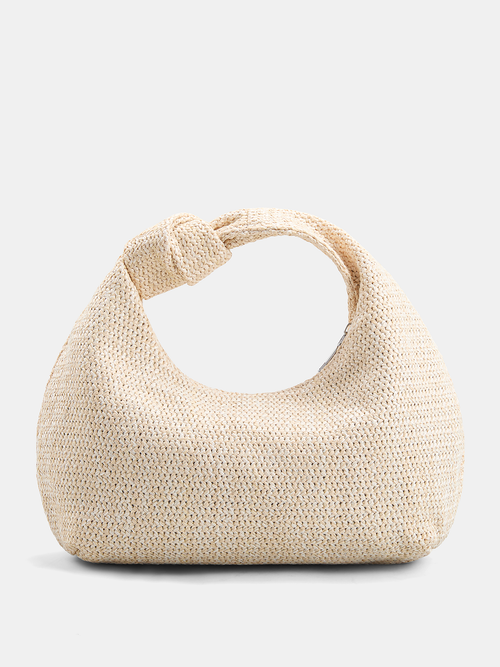 Knotted Woven Straw Hobo Handbag