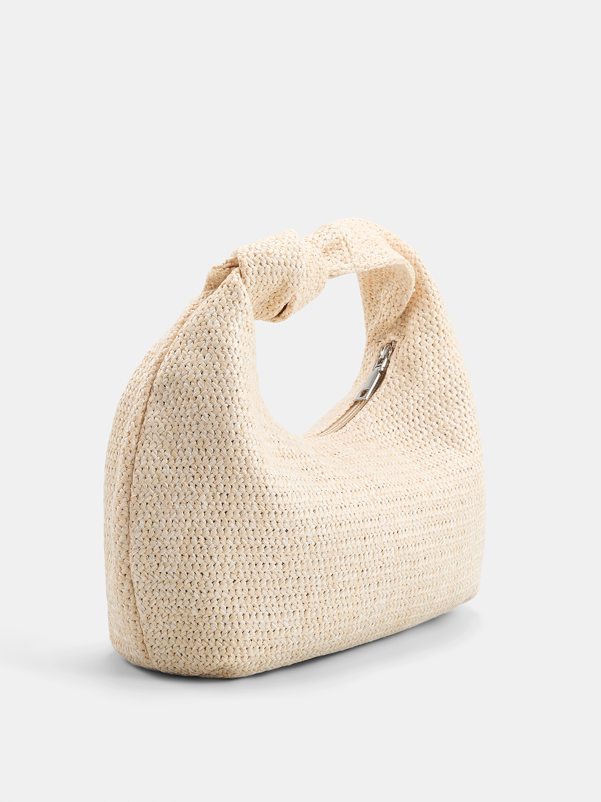 Knotted Woven Straw Hobo Handbag