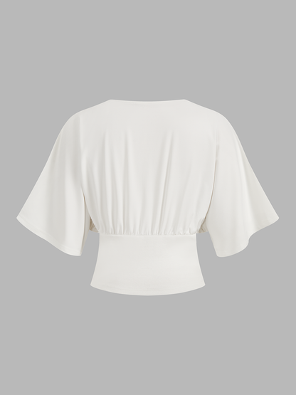 V-Neck Twist Front Batwing Sleeve Fitted Top