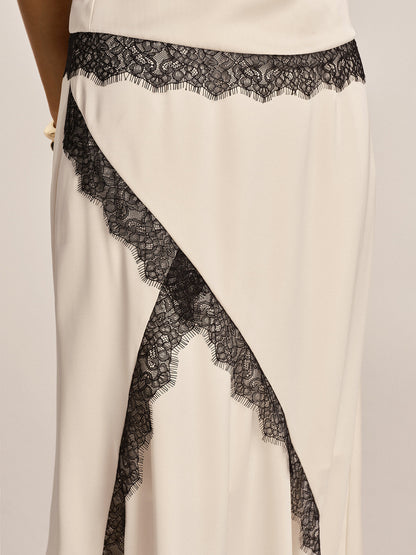 Lace Trim Satin Cowl Neck Top & Mermaid Skirt Set