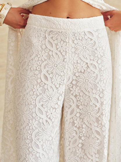 Lace Mid-Waist Wide-Leg Pants