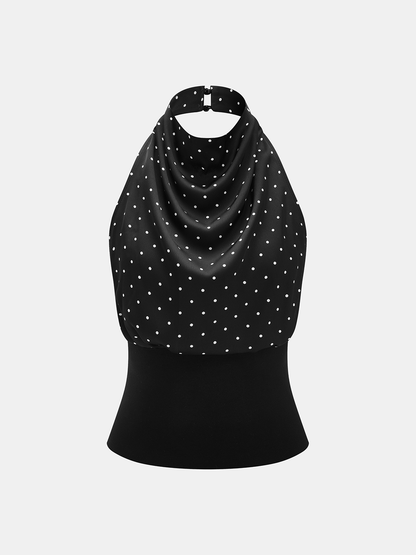 Polka Dot Cowl Neck Halter Tank Top