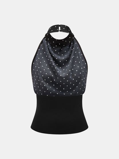 Polka Dot Cowl Neck Halter Tank Top