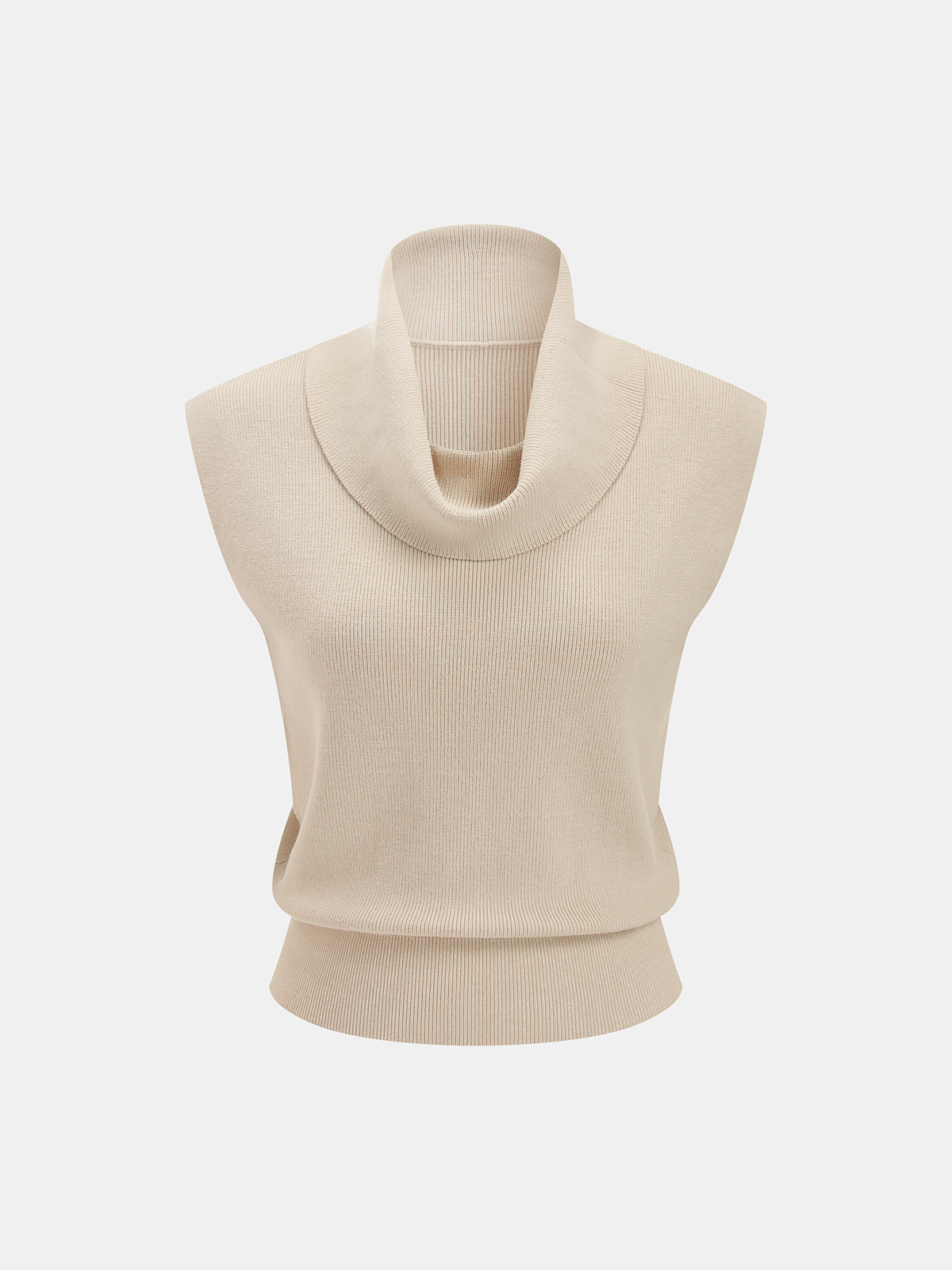Cowl Neck Sleeveless Ribbed Knit Vest