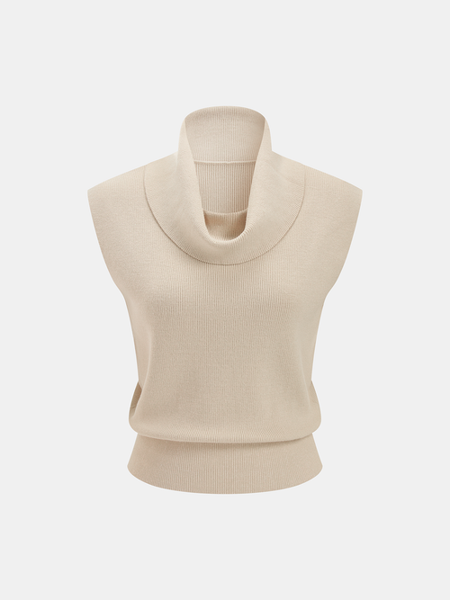 Cowl Neck Sleeveless Ribbed Knit Vest